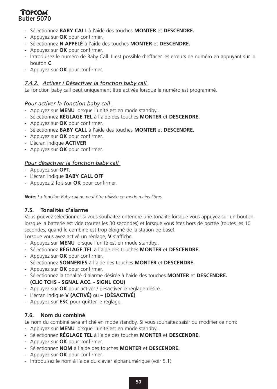 Butler 5070 | Topcom BUTLER 5070 User Manual | Page 50 / 124