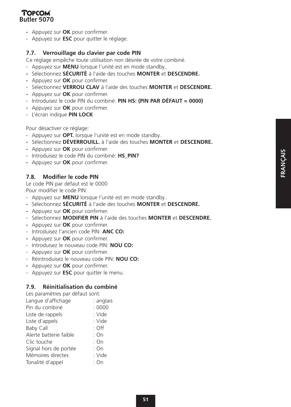 Butler 5070 | Topcom BUTLER 5070 User Manual | Page 51 / 124