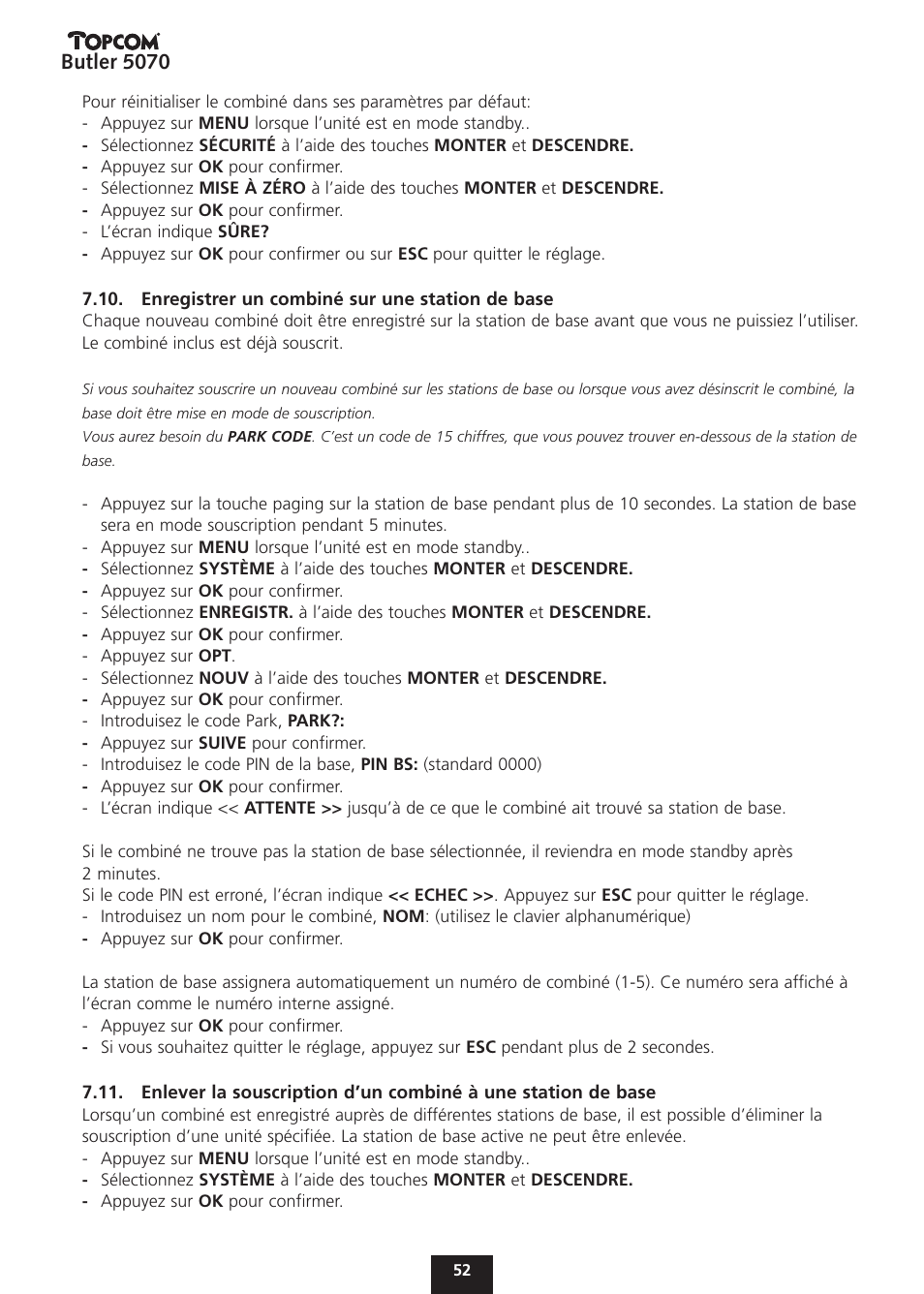 Butler 5070 | Topcom BUTLER 5070 User Manual | Page 52 / 124