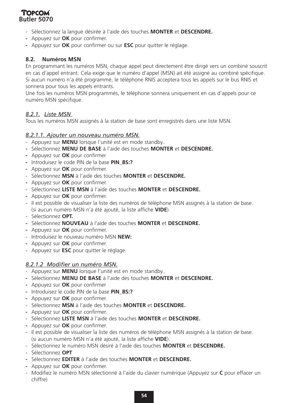 Butler 5070 | Topcom BUTLER 5070 User Manual | Page 54 / 124