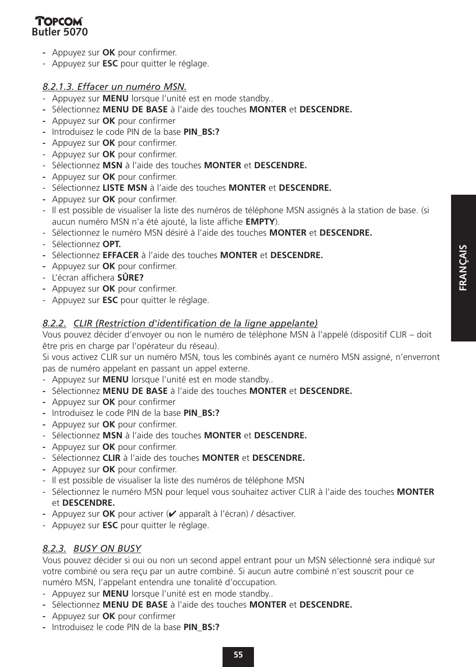 Butler 5070 | Topcom BUTLER 5070 User Manual | Page 55 / 124