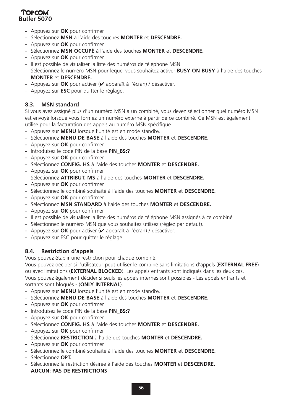 Butler 5070 | Topcom BUTLER 5070 User Manual | Page 56 / 124