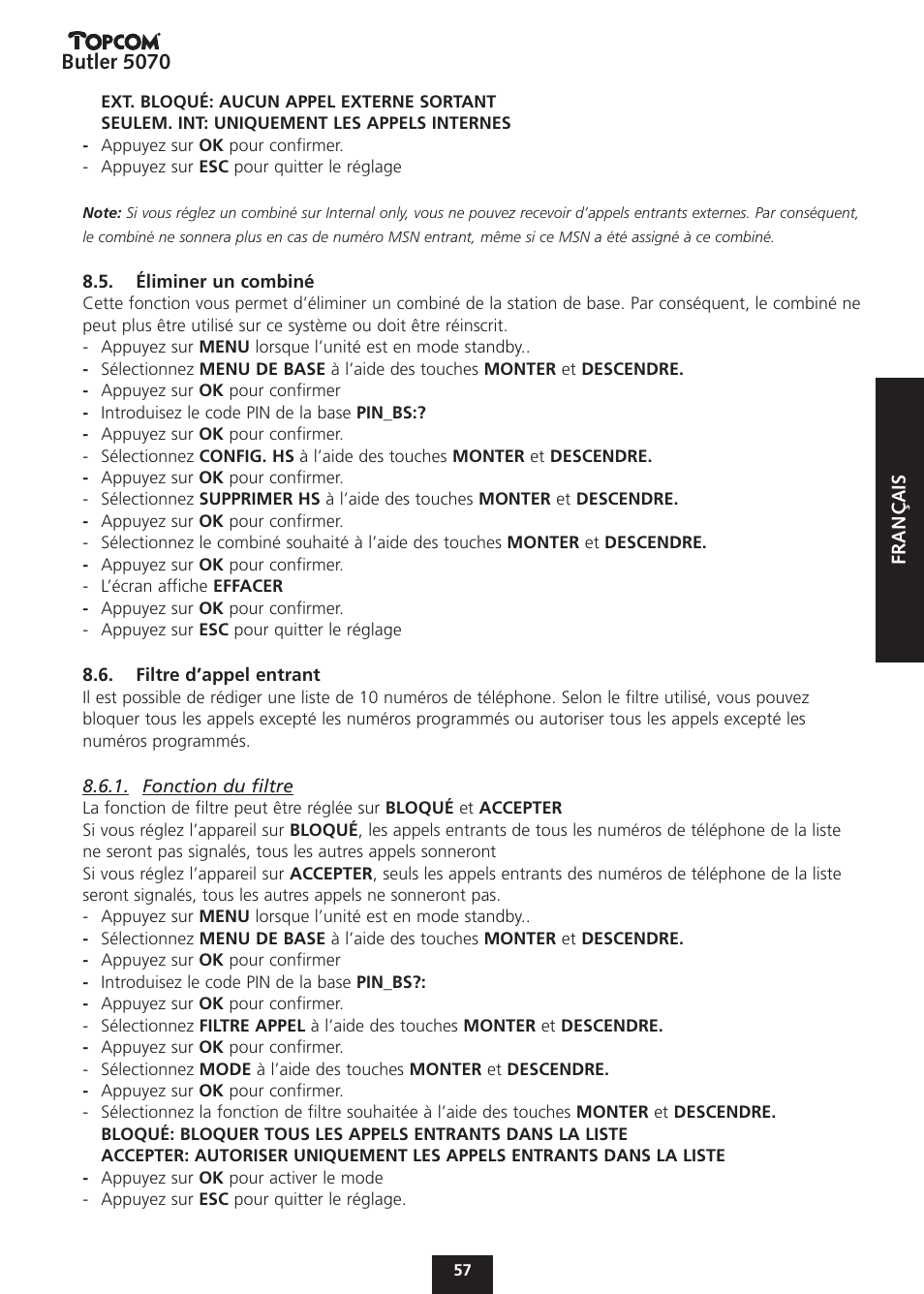 Butler 5070 | Topcom BUTLER 5070 User Manual | Page 57 / 124