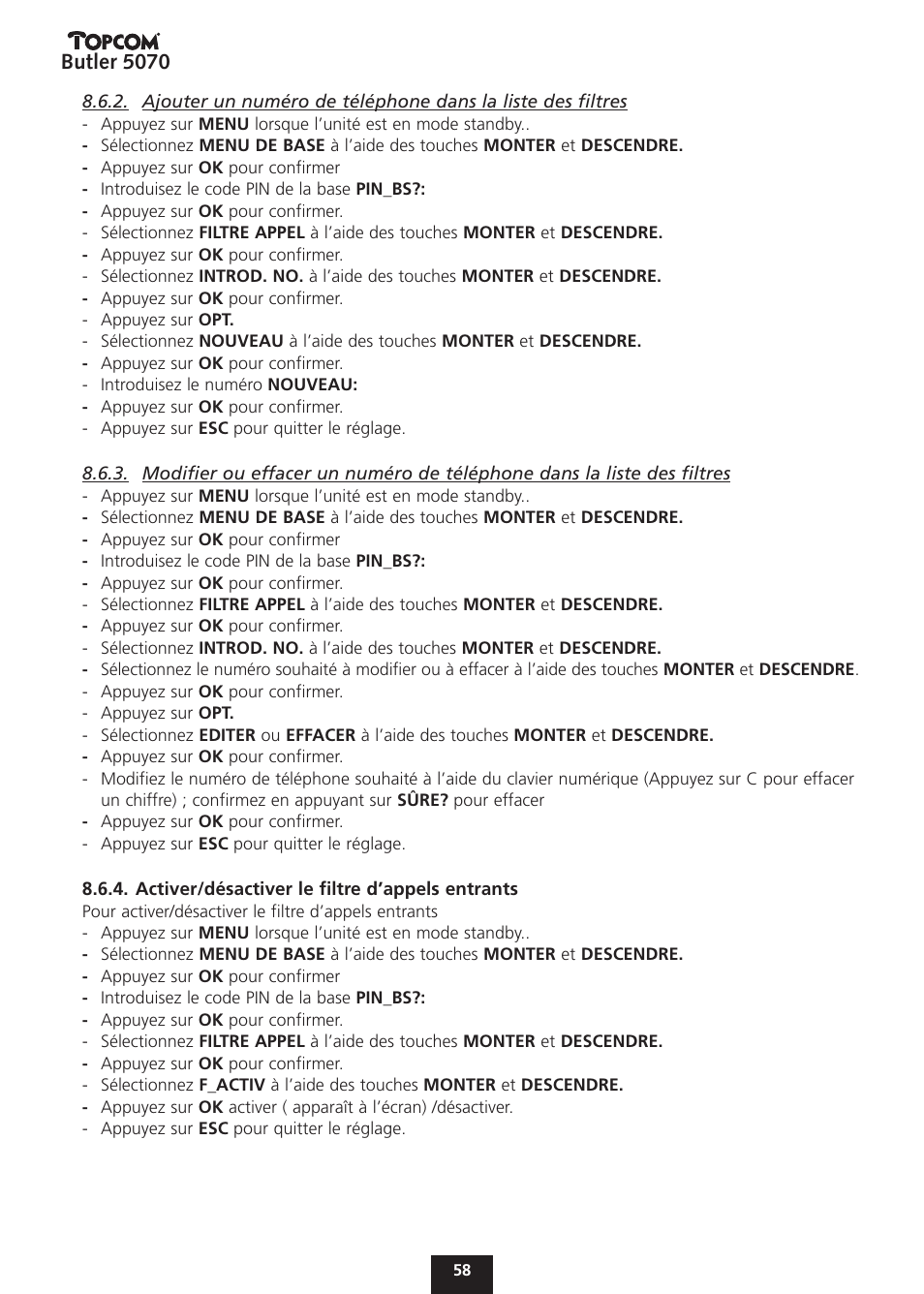 Butler 5070 | Topcom BUTLER 5070 User Manual | Page 58 / 124