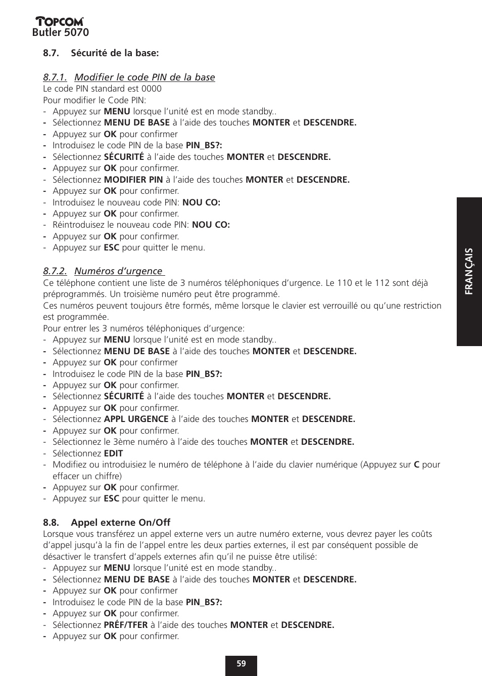 Topcom BUTLER 5070 User Manual | Page 59 / 124