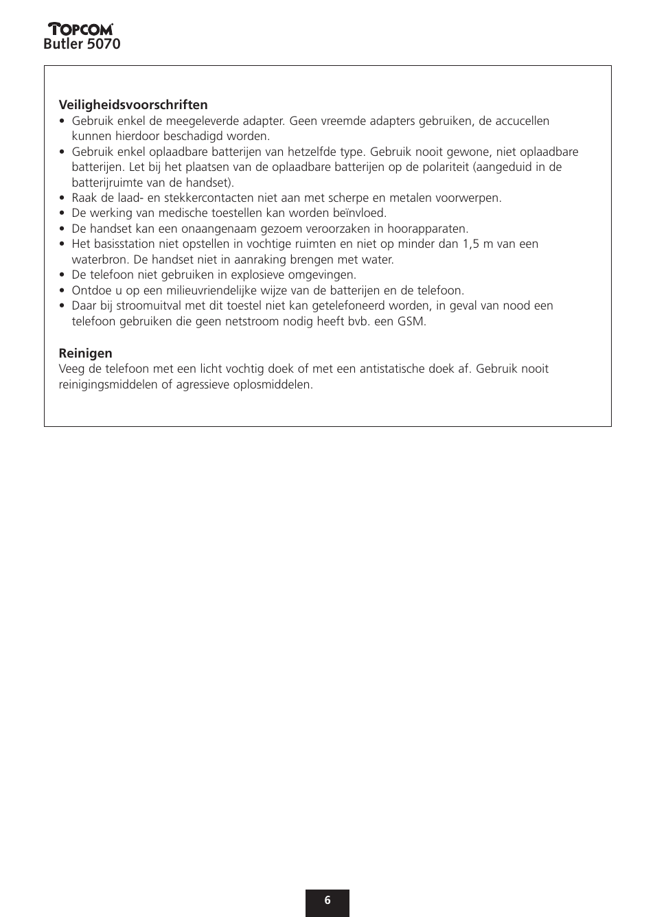 Butler 5070 | Topcom BUTLER 5070 User Manual | Page 6 / 124