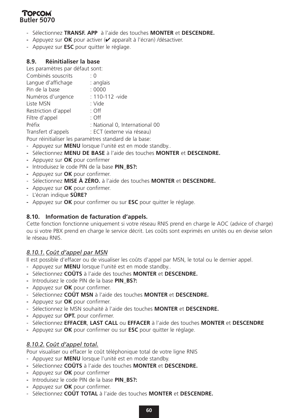 Butler 5070 | Topcom BUTLER 5070 User Manual | Page 60 / 124