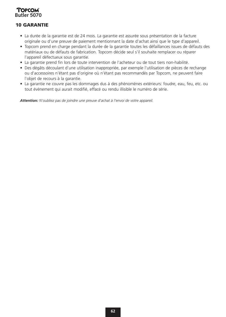 Butler 5070 | Topcom BUTLER 5070 User Manual | Page 62 / 124