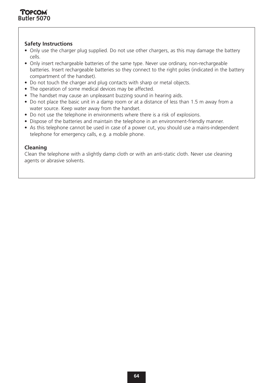 Butler 5070 | Topcom BUTLER 5070 User Manual | Page 64 / 124