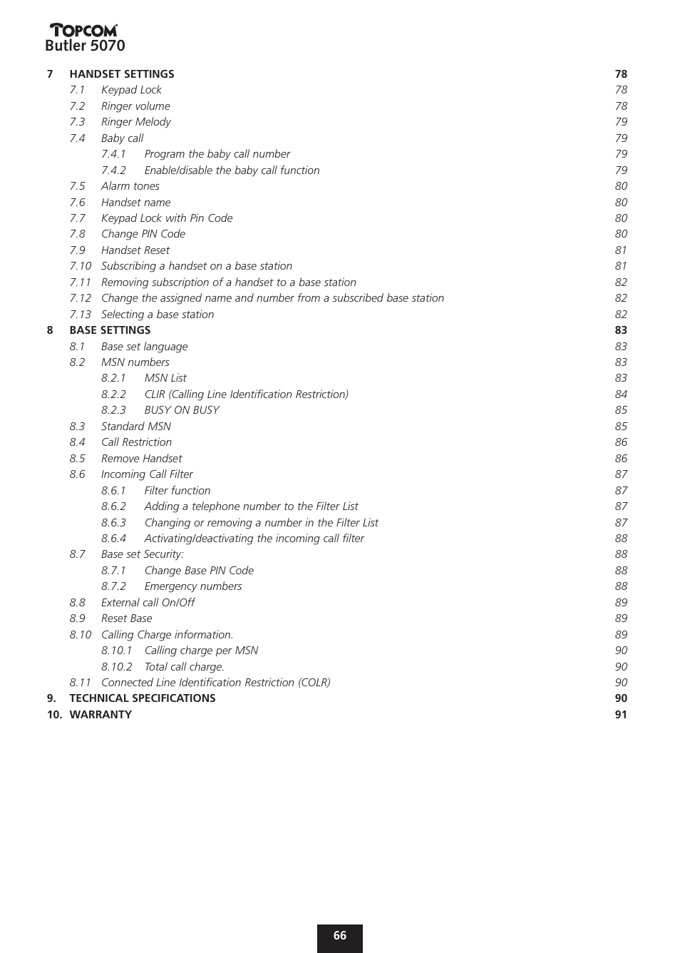 Butler 5070 | Topcom BUTLER 5070 User Manual | Page 66 / 124