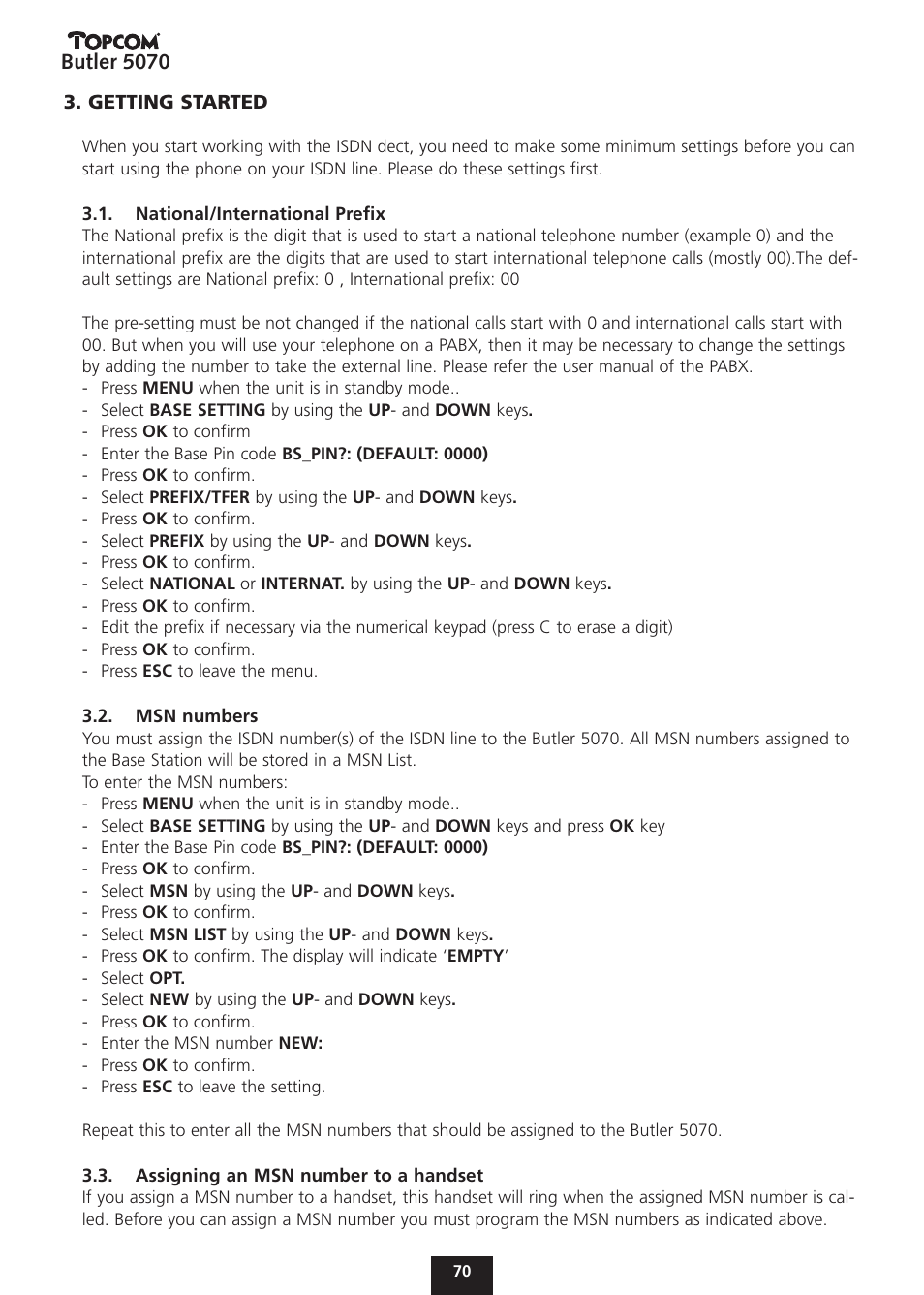 Butler 5070 | Topcom BUTLER 5070 User Manual | Page 70 / 124
