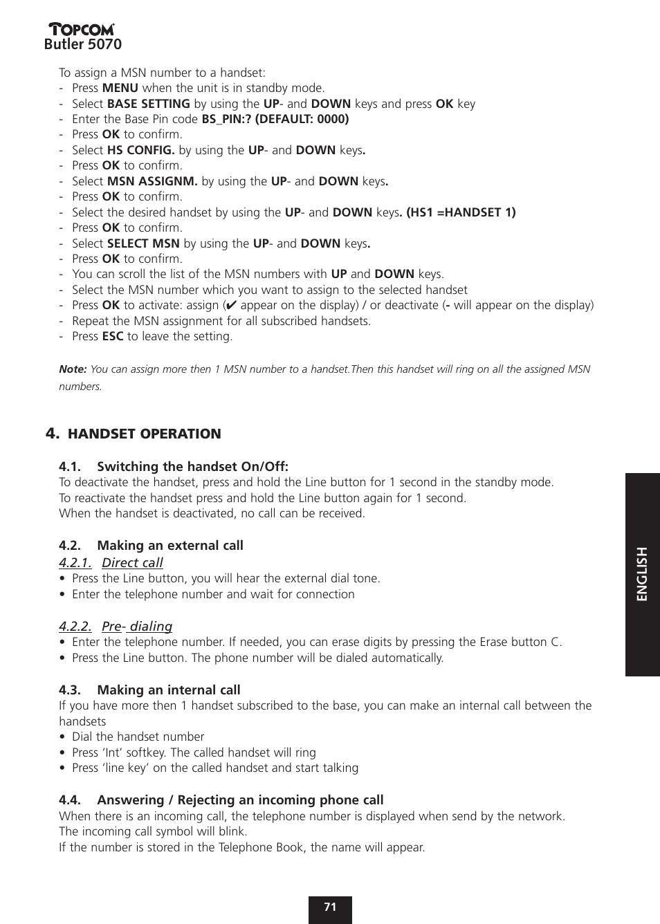 Butler 5070 | Topcom BUTLER 5070 User Manual | Page 71 / 124