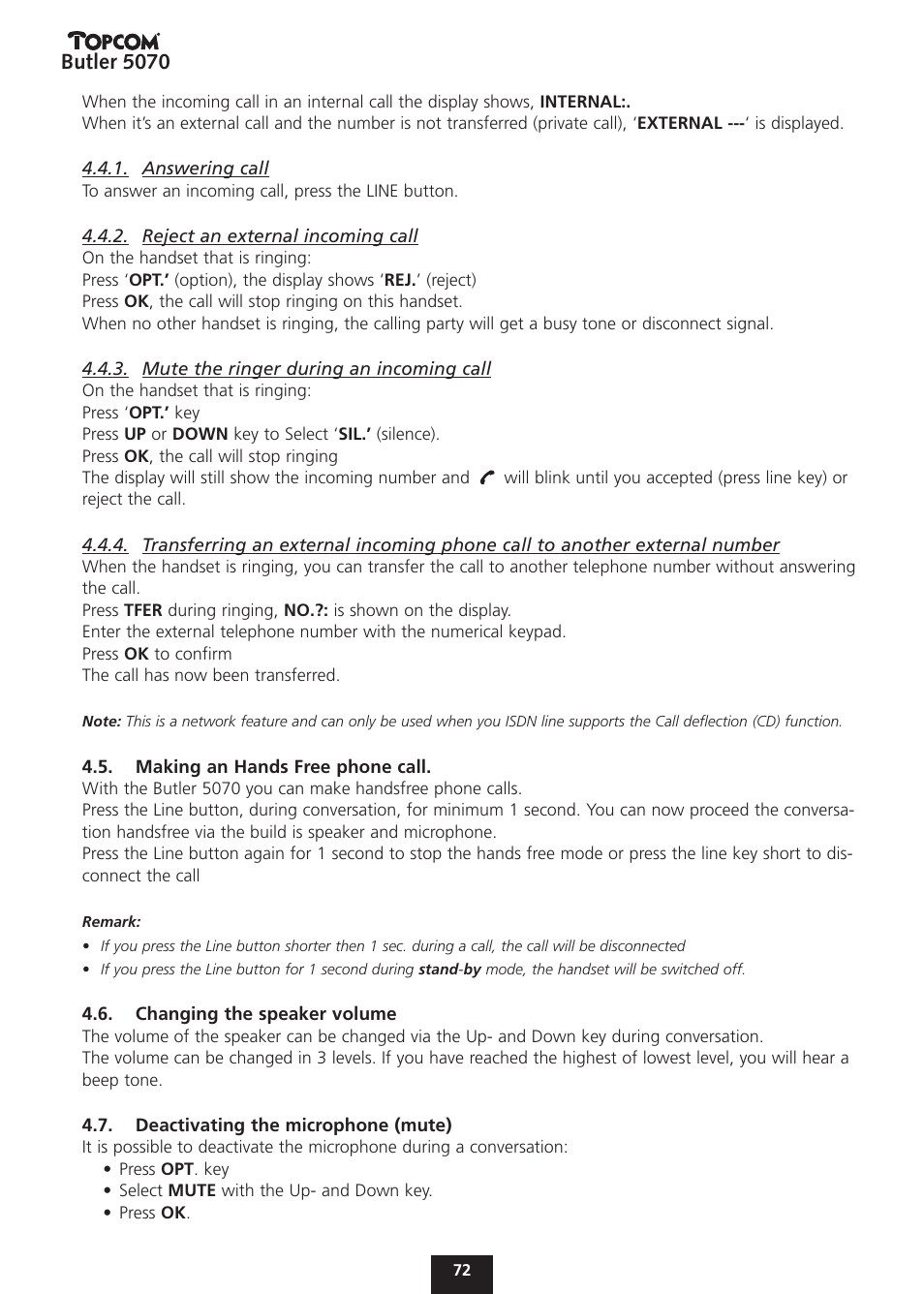 Butler 5070 | Topcom BUTLER 5070 User Manual | Page 72 / 124