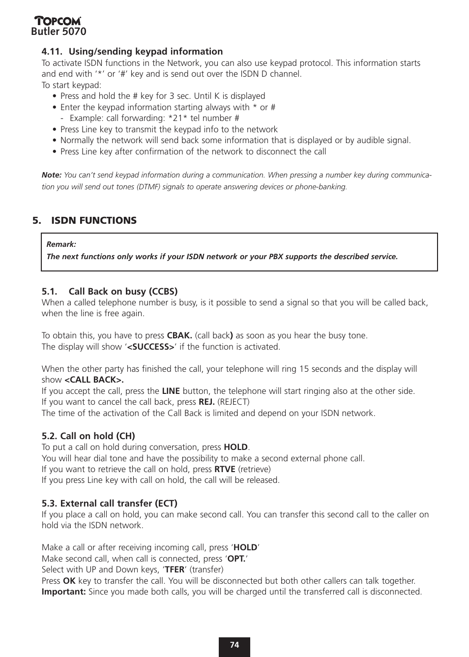 Butler 5070 | Topcom BUTLER 5070 User Manual | Page 74 / 124