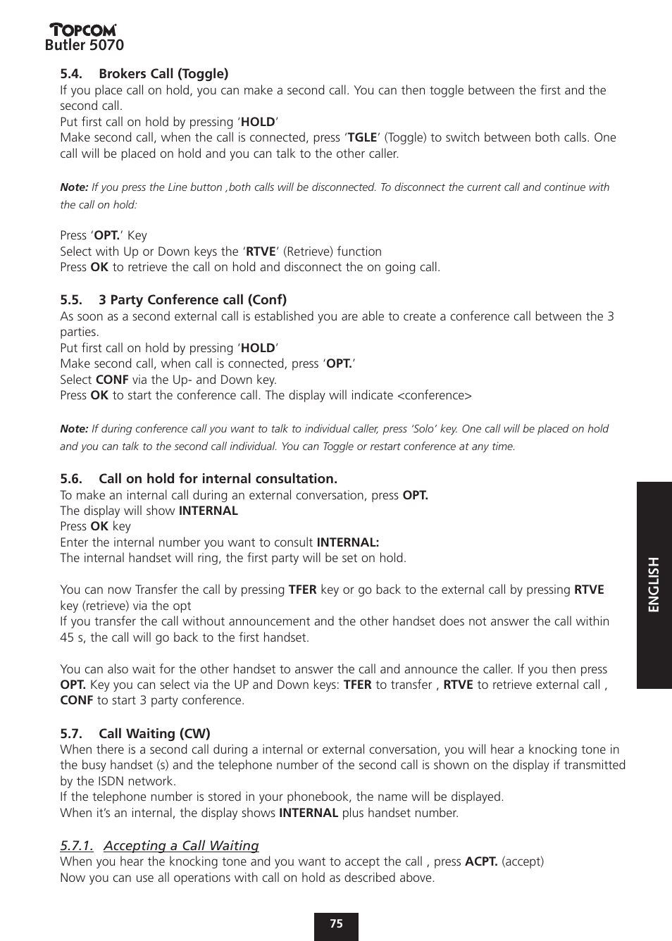 Butler 5070 | Topcom BUTLER 5070 User Manual | Page 75 / 124