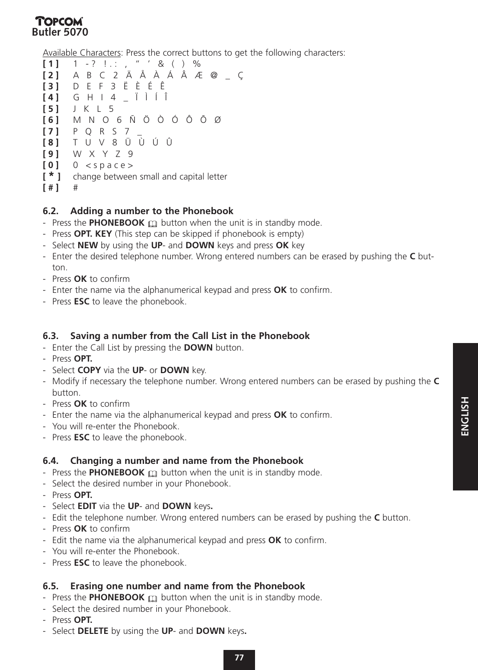 Butler 5070 | Topcom BUTLER 5070 User Manual | Page 77 / 124