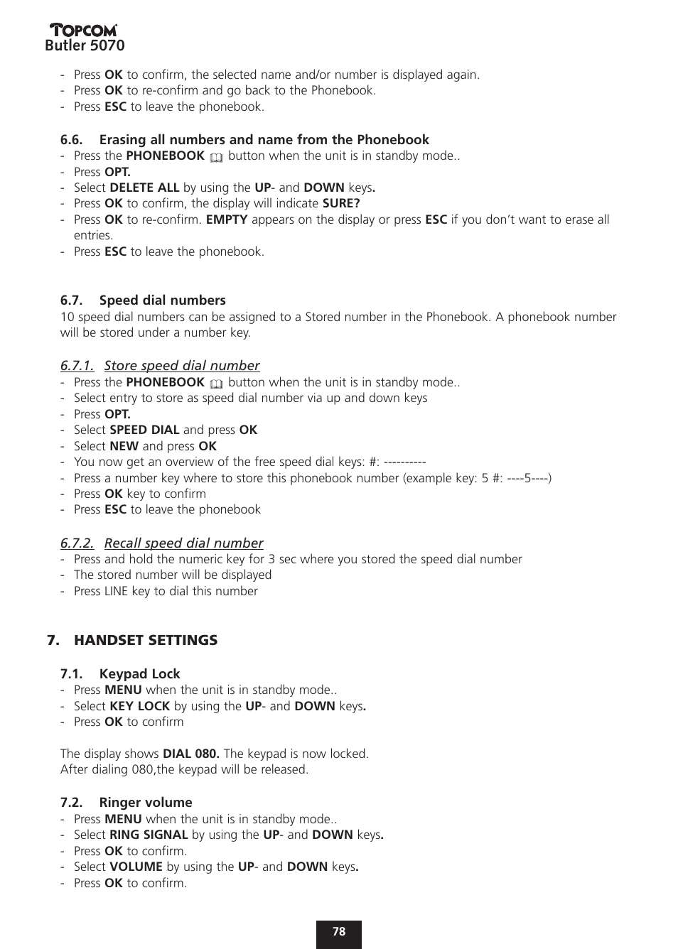 Butler 5070 | Topcom BUTLER 5070 User Manual | Page 78 / 124