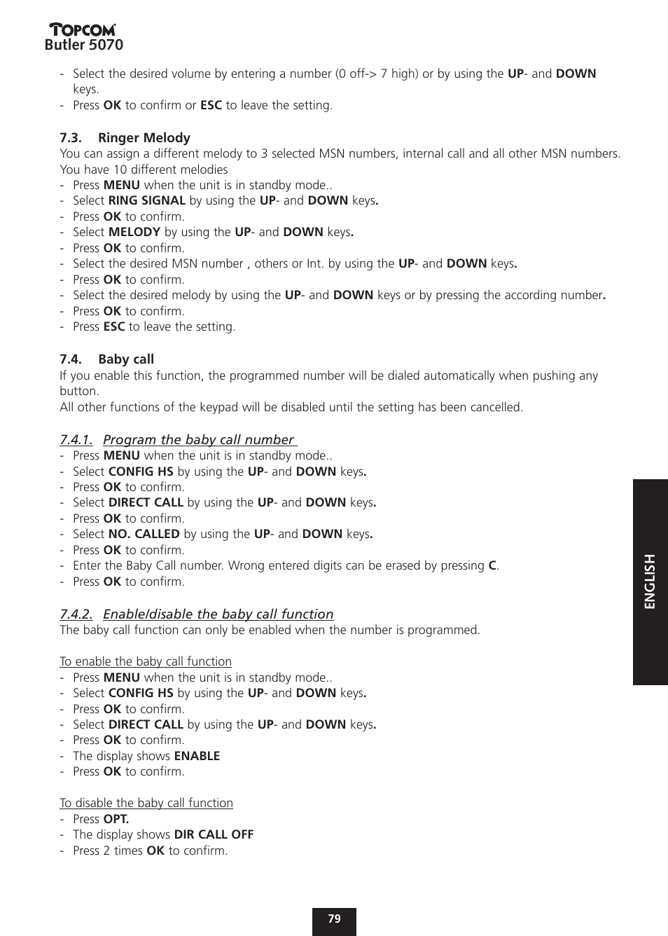 Butler 5070 | Topcom BUTLER 5070 User Manual | Page 79 / 124
