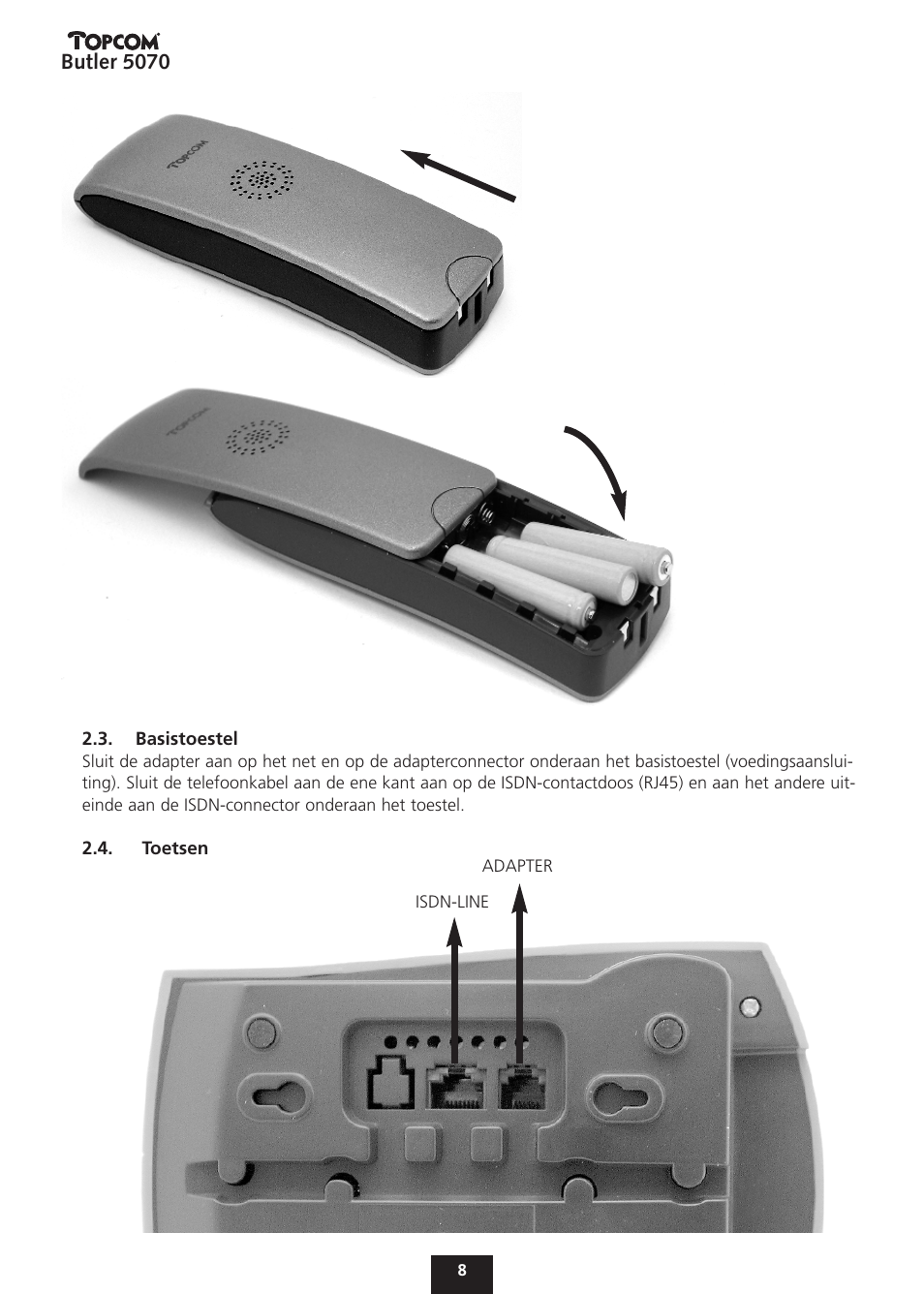 Butler 5070 | Topcom BUTLER 5070 User Manual | Page 8 / 124