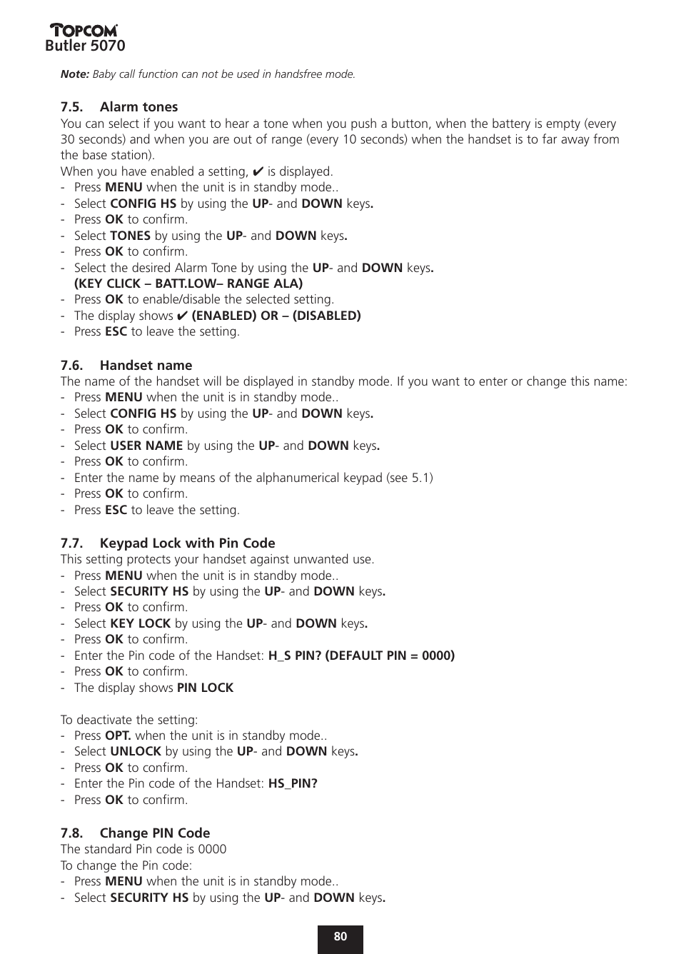 Butler 5070 | Topcom BUTLER 5070 User Manual | Page 80 / 124