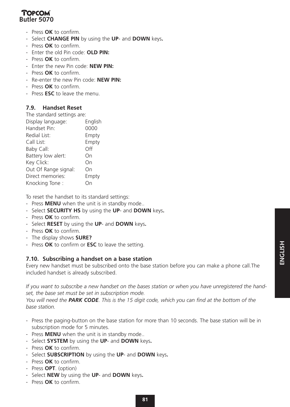 Butler 5070 | Topcom BUTLER 5070 User Manual | Page 81 / 124