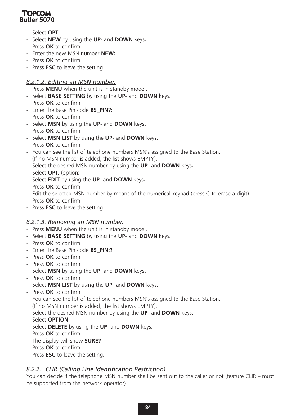 Butler 5070 | Topcom BUTLER 5070 User Manual | Page 84 / 124