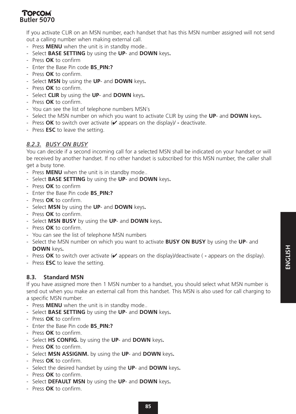 Butler 5070 | Topcom BUTLER 5070 User Manual | Page 85 / 124