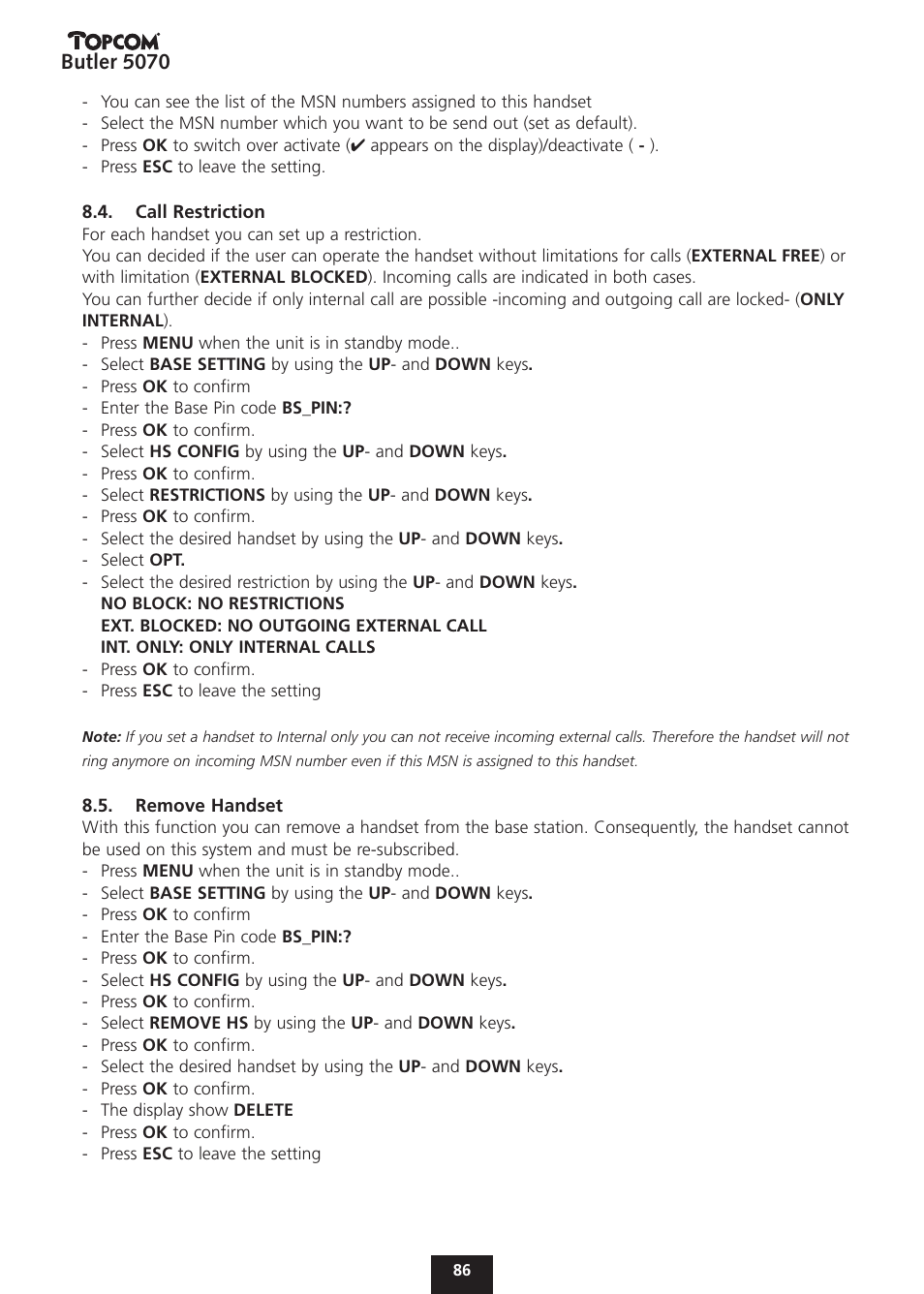 Butler 5070 | Topcom BUTLER 5070 User Manual | Page 86 / 124