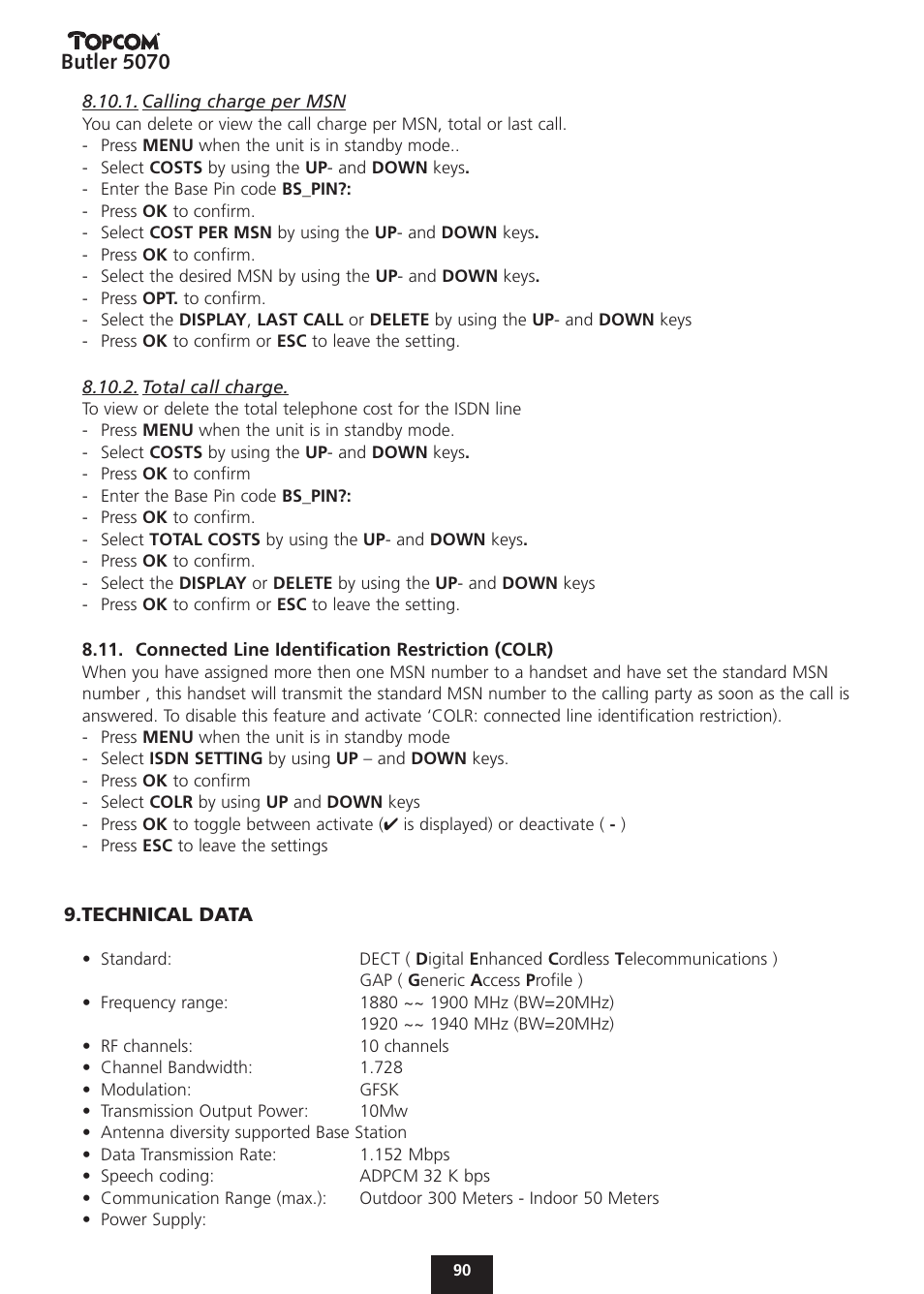 Butler 5070 | Topcom BUTLER 5070 User Manual | Page 90 / 124