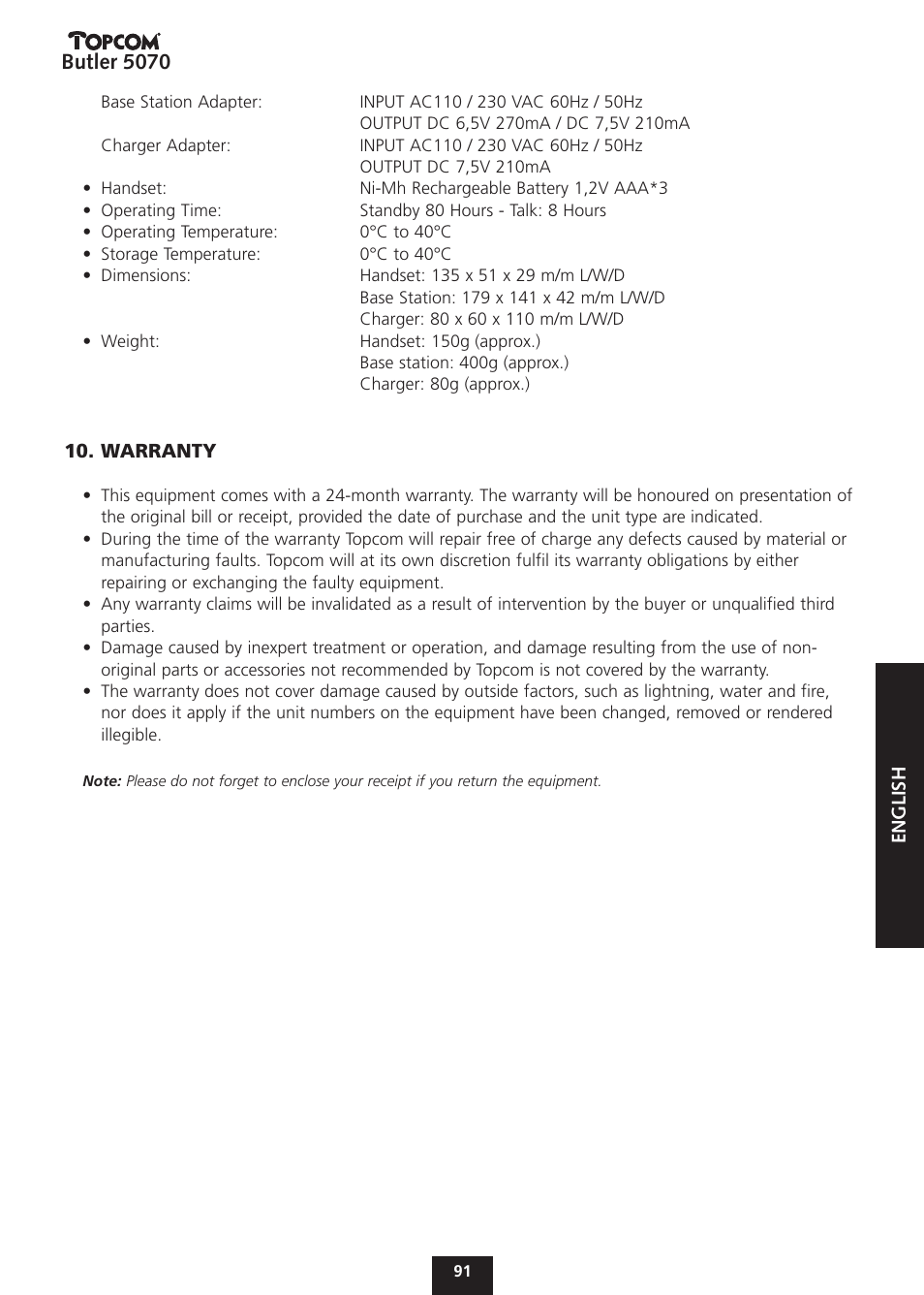 Butler 5070 | Topcom BUTLER 5070 User Manual | Page 91 / 124