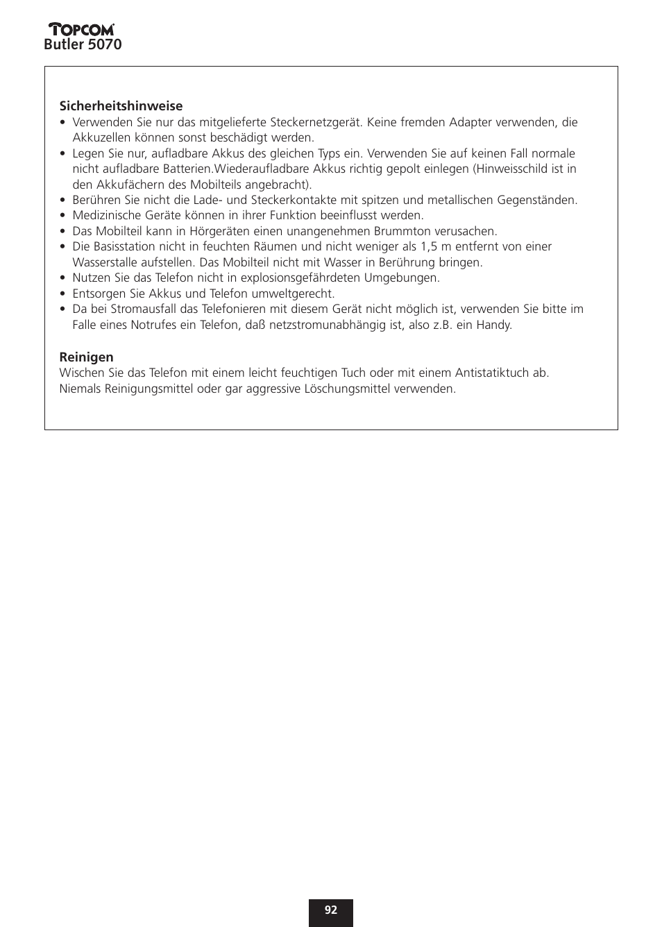 Butler 5070 | Topcom BUTLER 5070 User Manual | Page 92 / 124