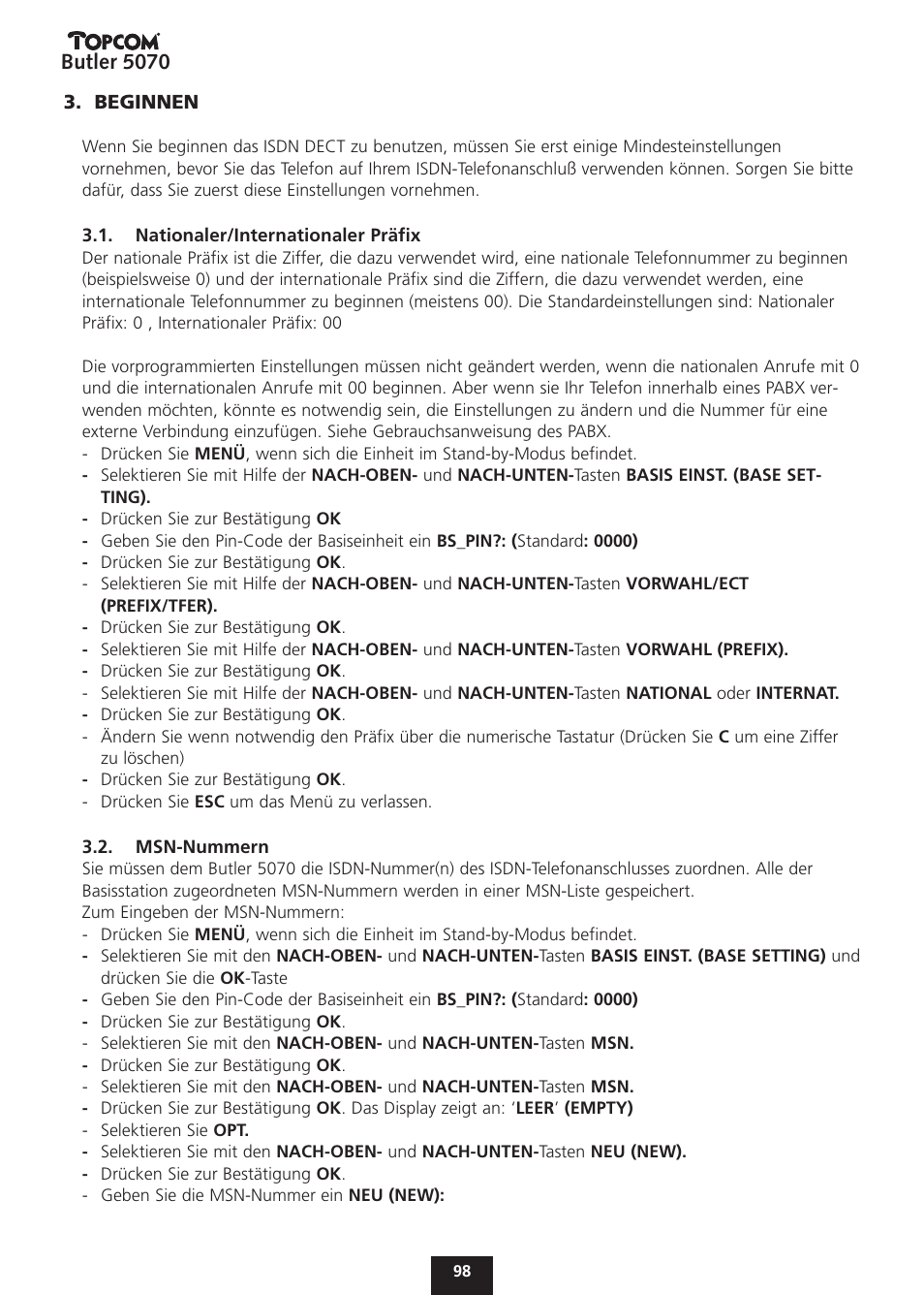 Butler 5070 | Topcom BUTLER 5070 User Manual | Page 98 / 124