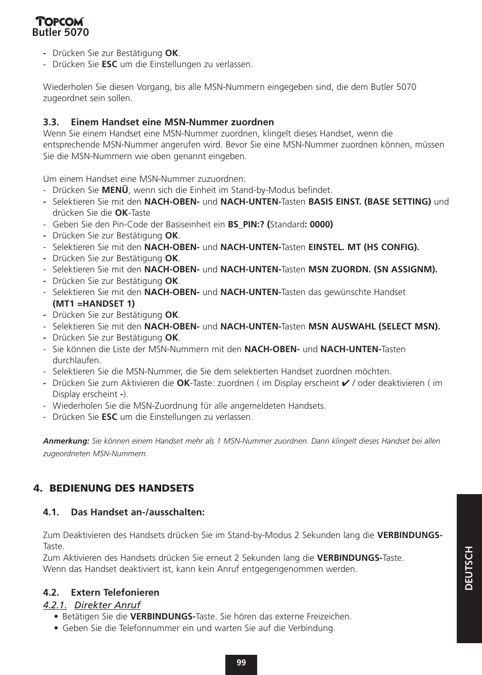 Butler 5070 | Topcom BUTLER 5070 User Manual | Page 99 / 124