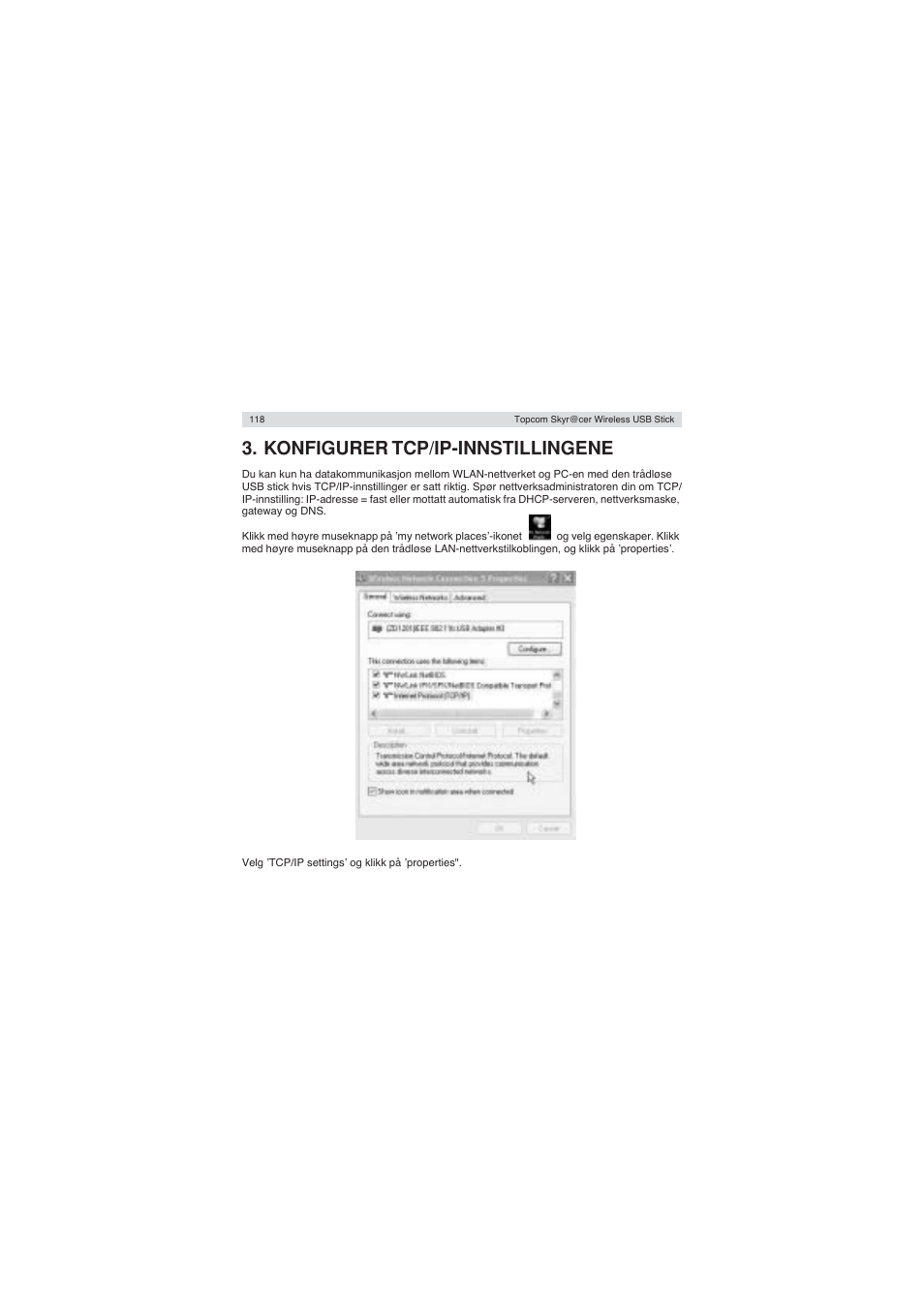 Konfigurer tcp/ip-innstillingene | Topcom Wireless USB Stick User Manual | Page 118 / 132