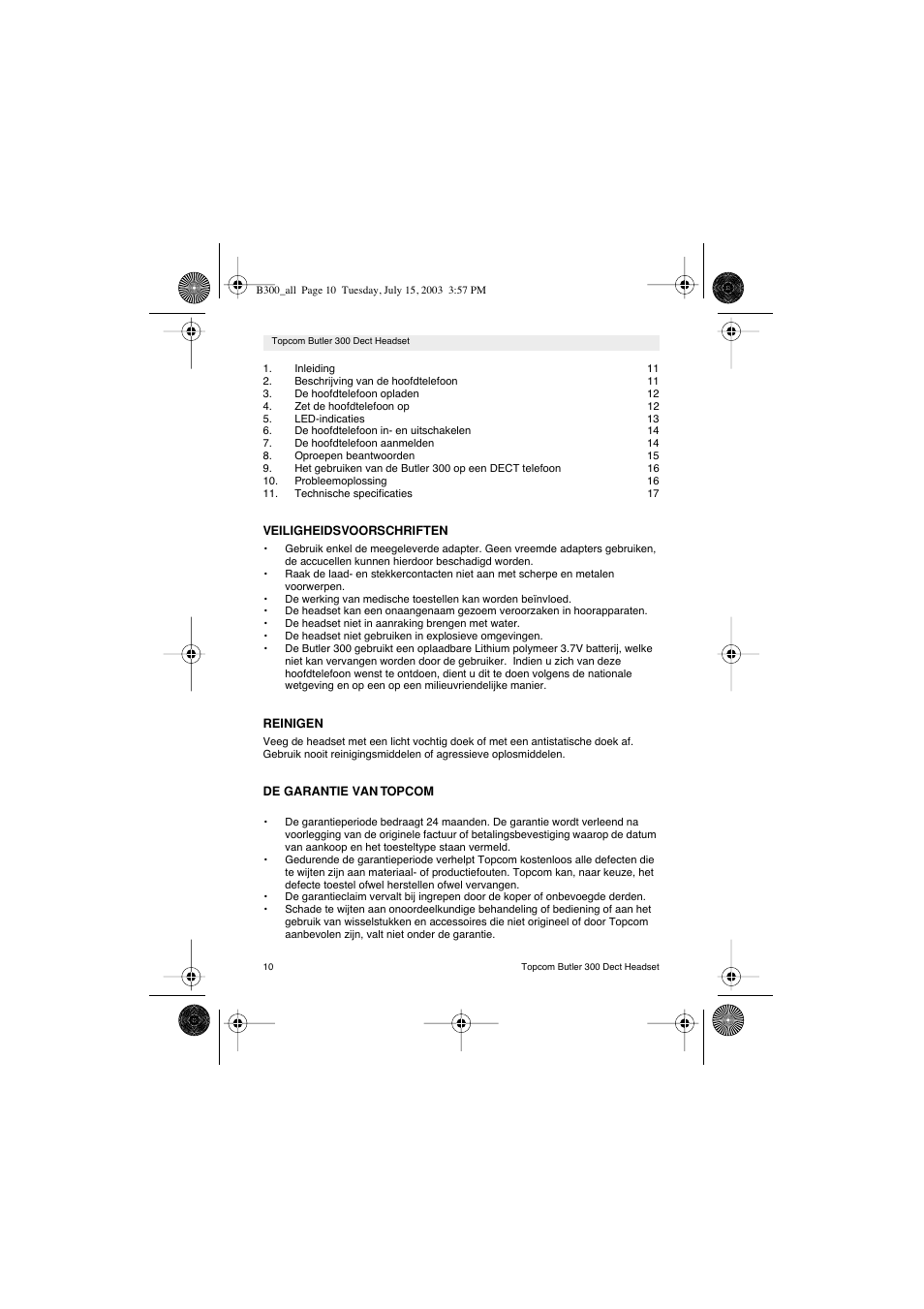 Topcom BUTLER 300 DECT User Manual | Page 10 / 100