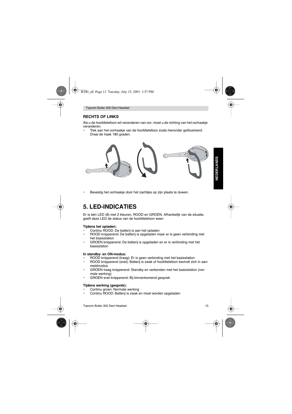 Led-indicaties | Topcom BUTLER 300 DECT User Manual | Page 13 / 100