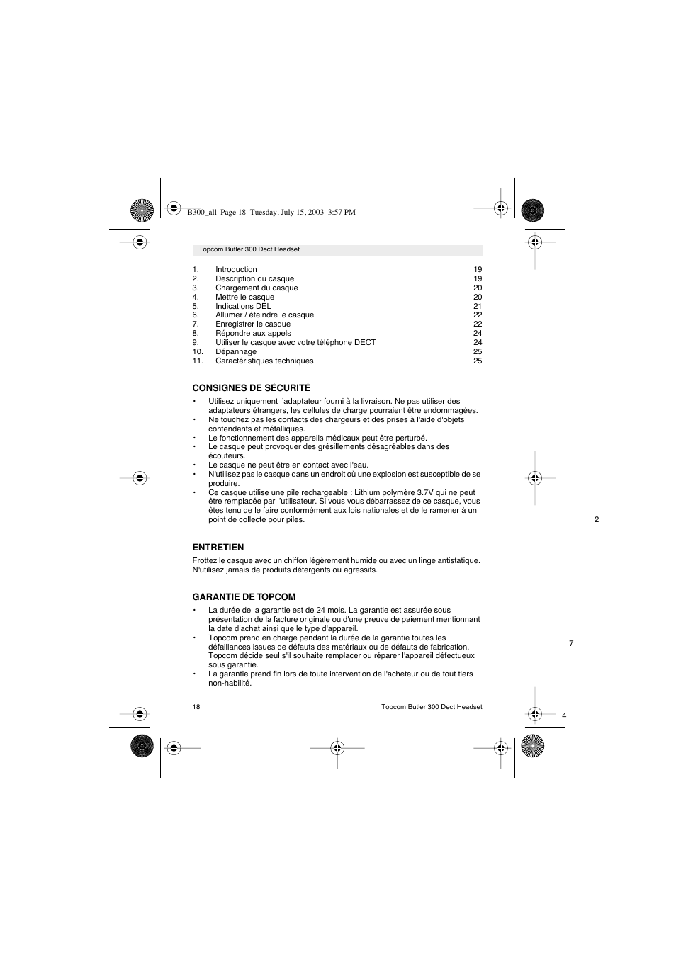 Topcom BUTLER 300 DECT User Manual | Page 18 / 100