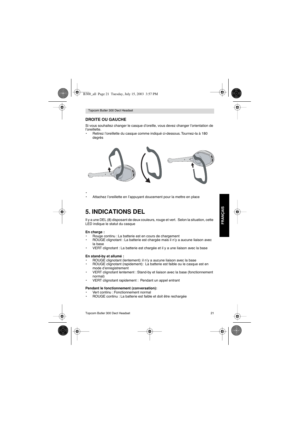 Indications del | Topcom BUTLER 300 DECT User Manual | Page 21 / 100