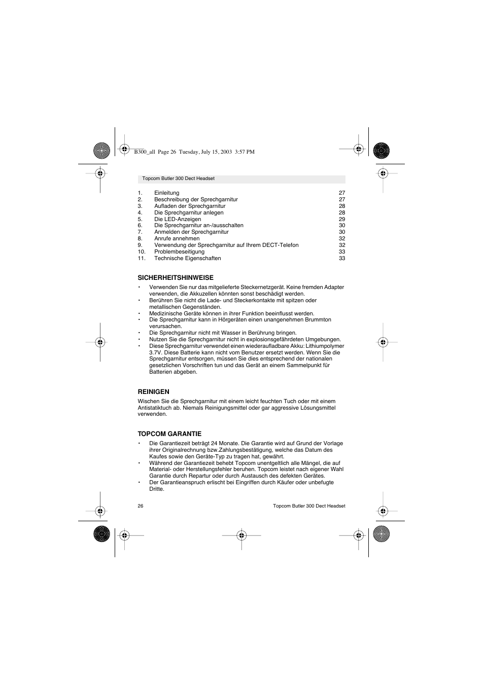 Topcom BUTLER 300 DECT User Manual | Page 26 / 100