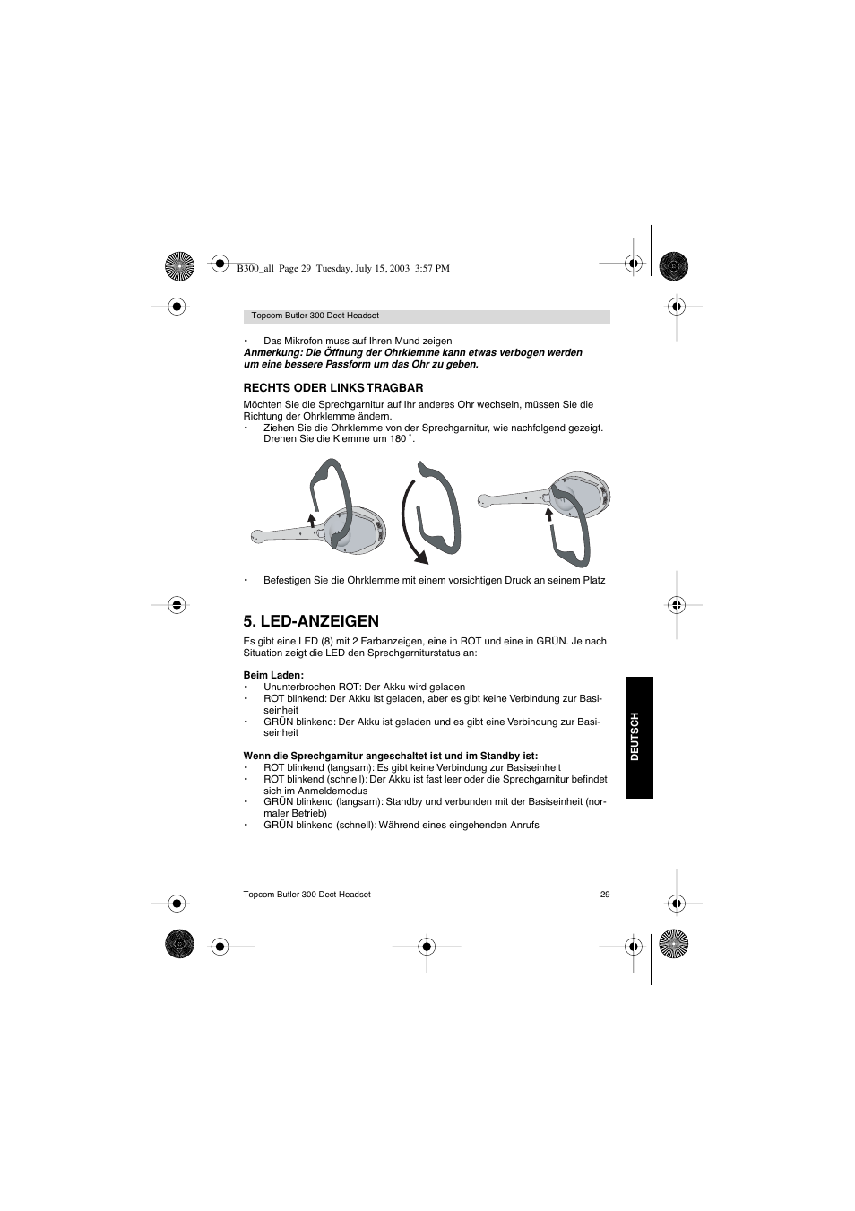 Led-anzeigen | Topcom BUTLER 300 DECT User Manual | Page 29 / 100