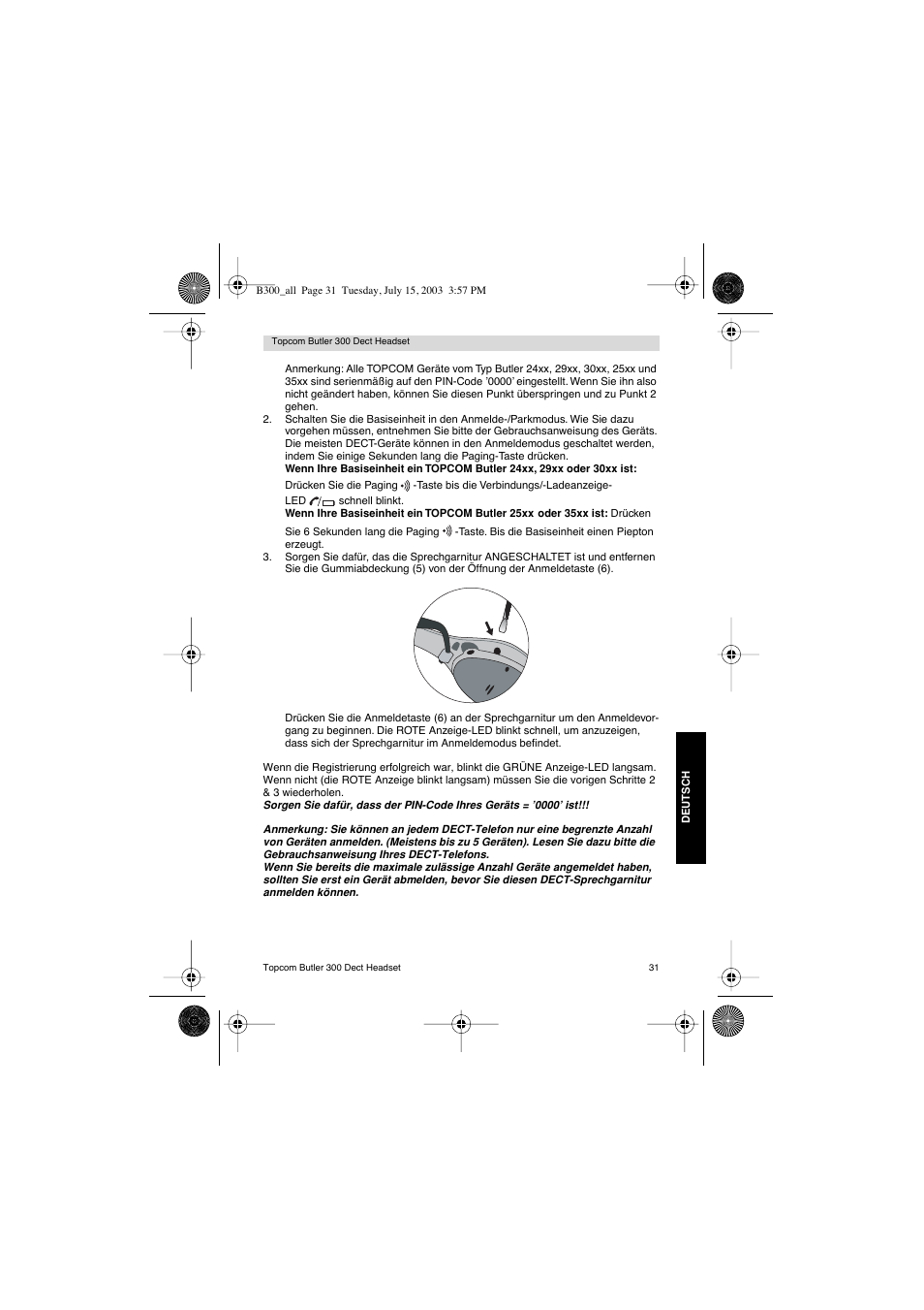 Topcom BUTLER 300 DECT User Manual | Page 31 / 100