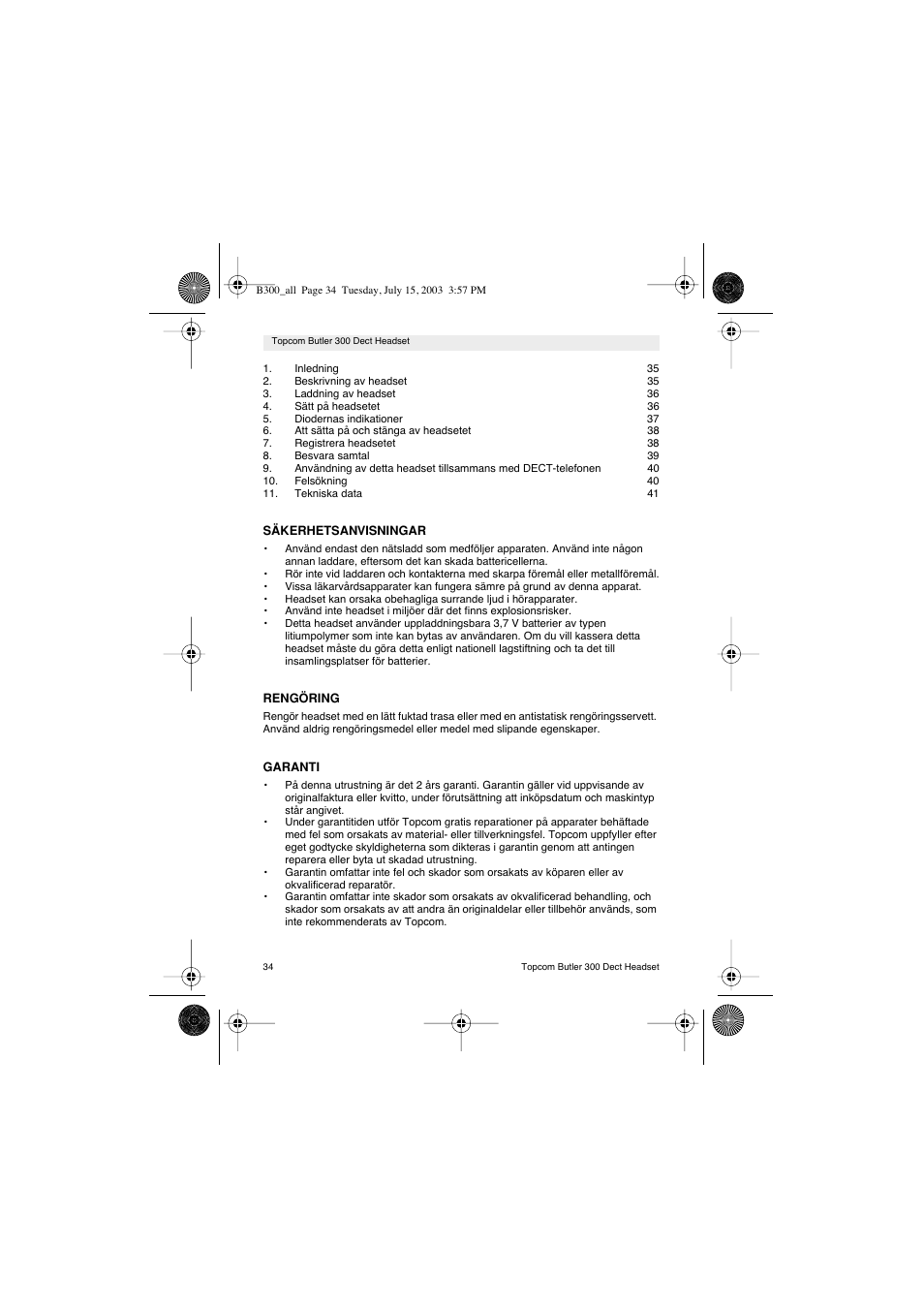 Topcom BUTLER 300 DECT User Manual | Page 34 / 100