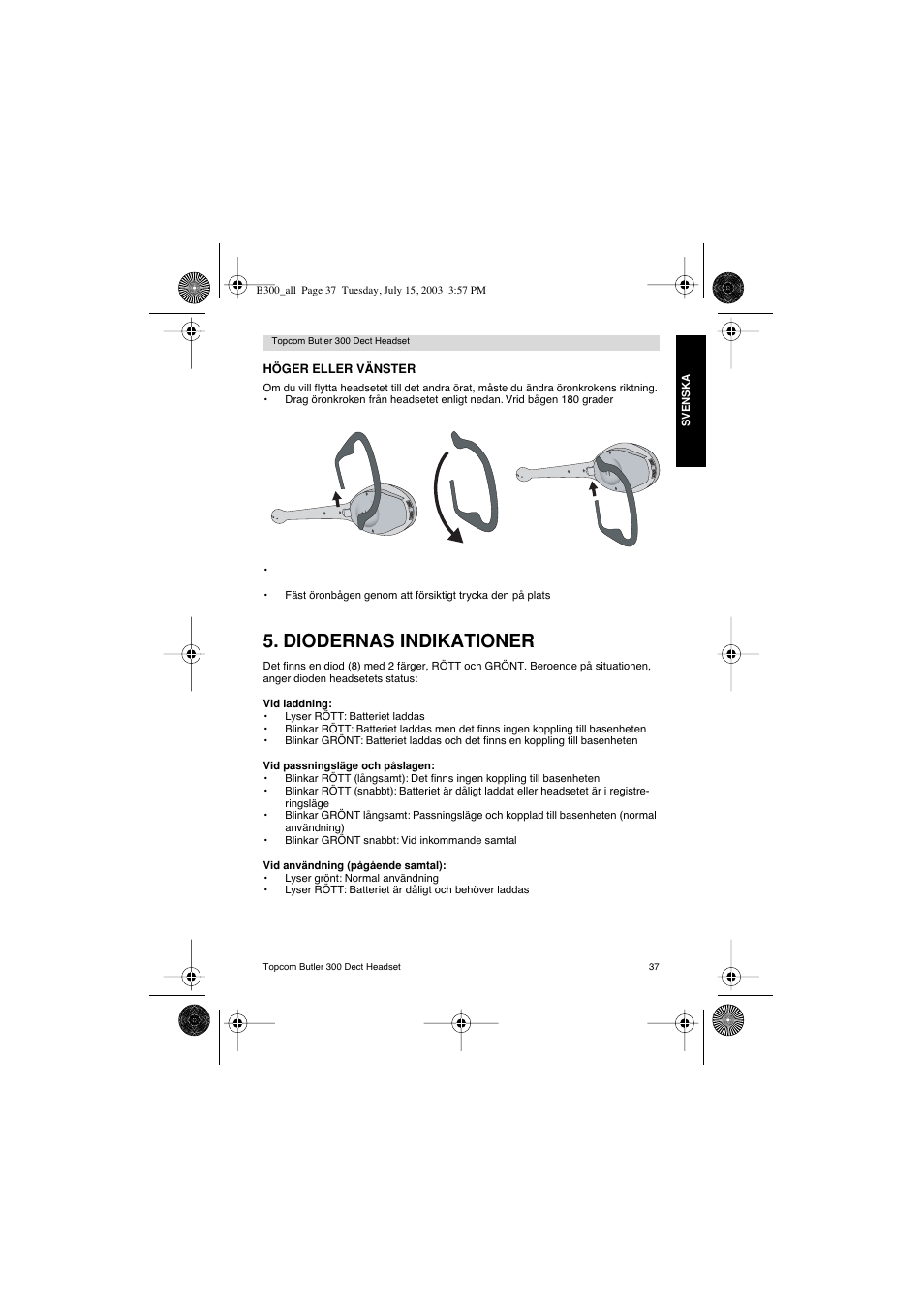 Diodernas indikationer | Topcom BUTLER 300 DECT User Manual | Page 37 / 100