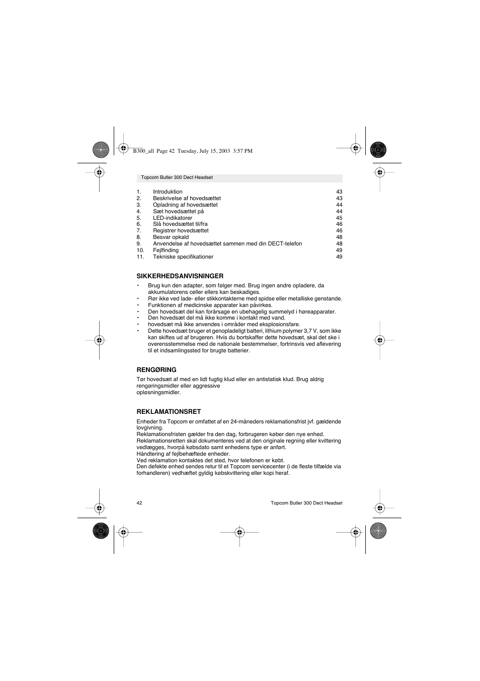 Topcom BUTLER 300 DECT User Manual | Page 42 / 100