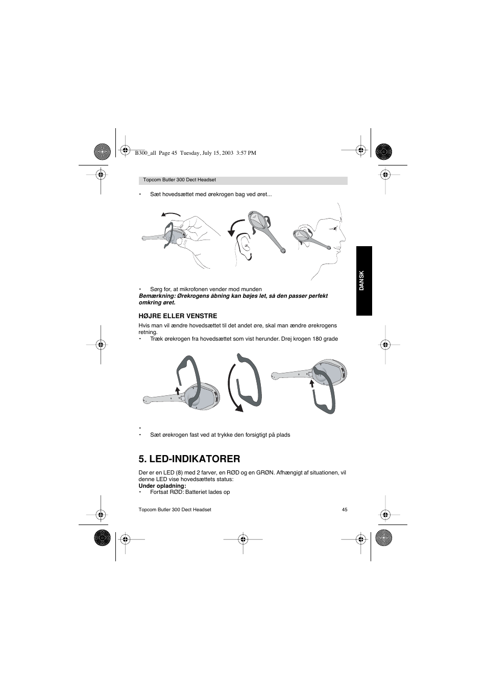 Led-indikatorer | Topcom BUTLER 300 DECT User Manual | Page 45 / 100