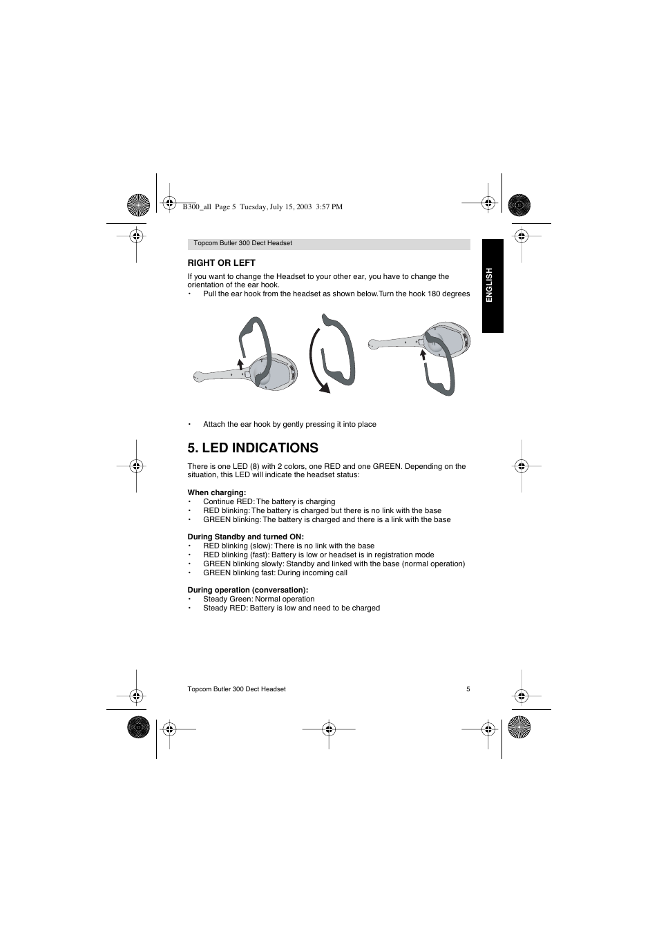 Led indications | Topcom BUTLER 300 DECT User Manual | Page 5 / 100