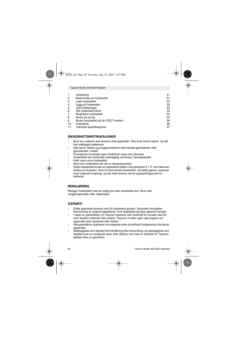 Topcom BUTLER 300 DECT User Manual | Page 50 / 100