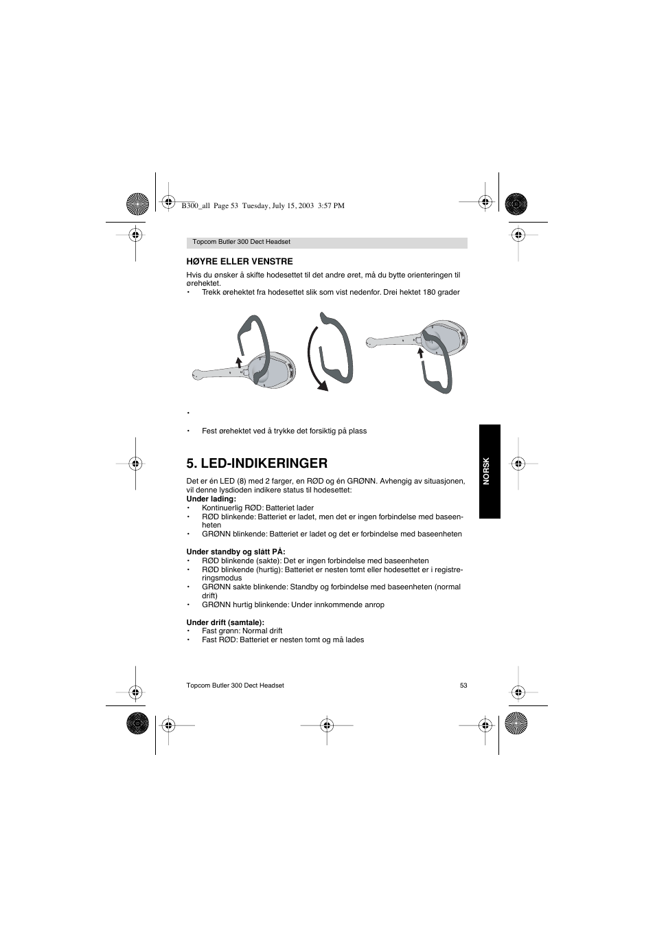 Led-indikeringer | Topcom BUTLER 300 DECT User Manual | Page 53 / 100