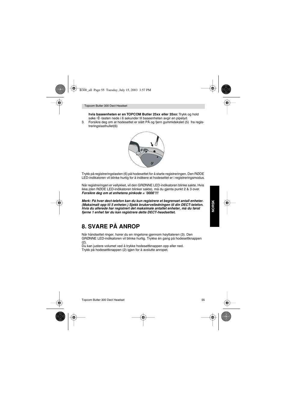 Svare på anrop | Topcom BUTLER 300 DECT User Manual | Page 55 / 100