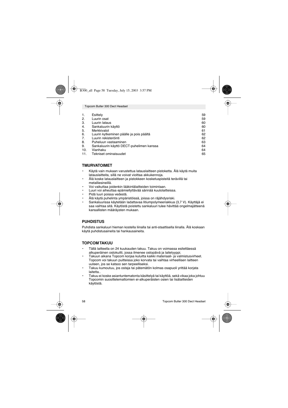 Topcom BUTLER 300 DECT User Manual | Page 58 / 100